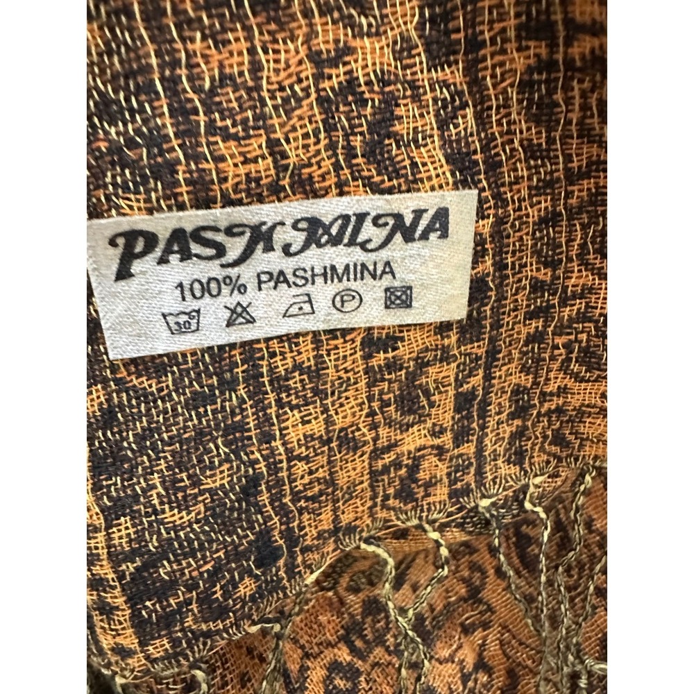 Pashmina Brown Black Paisley Scarf Wrap Fringe Trim 100% Pashmina 68x27 - Picture 3 of 9
